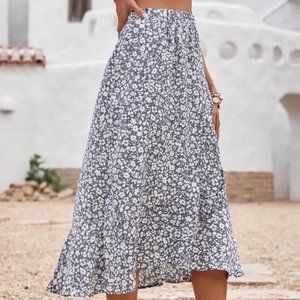 SHEIN Ditsy Floral Ruffle Hem Wrap Skirt
